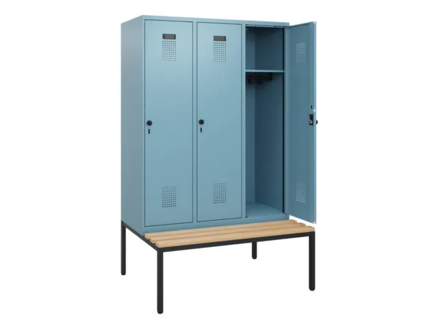 locker met bank,HxBxD 1950x1200x815mm,3vak,vak B 400mm,draaigrendel