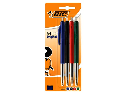 Balpen Bic M10 medium assorti blister à 4 stuks