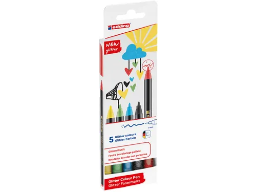 Fineliner edding 1200 fijn glitter assorti set à 5 stuks