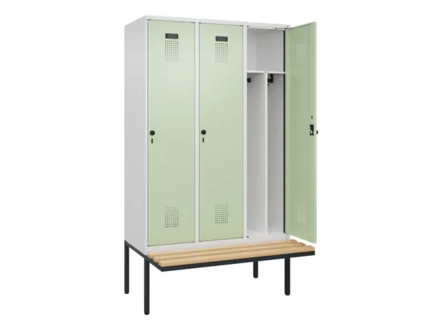 locker met bank,voor scheiding van kleding,HxBxD 2120x1200x815mm,3vak