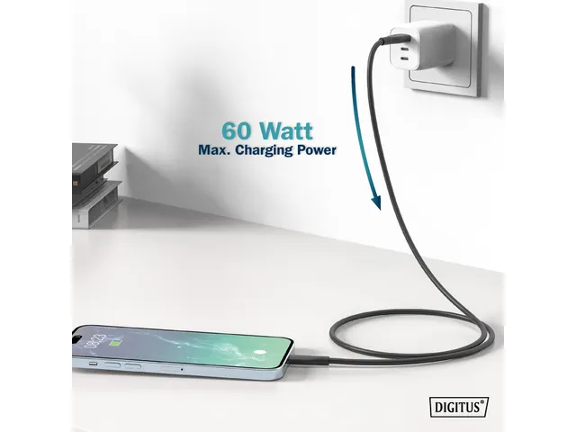 USB-C siliconen oplaadkabel USB-A USB-C 2m USB 2.0 60W zwart