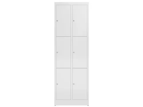 Lockerkast 1800x590x500mm 2x3 vakken cilinderslot, sokkel, RAL9003
