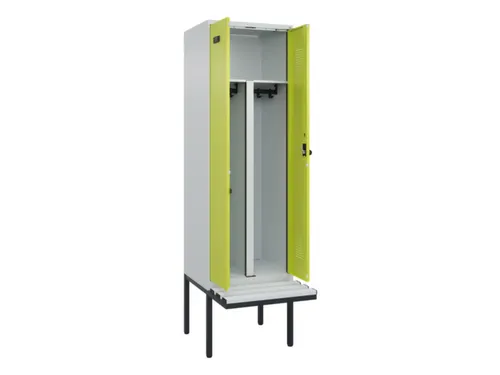 PBM-locker met bank,HxBxD 2120x600x815mm,2vak,vak B 300mm,draaigrendel