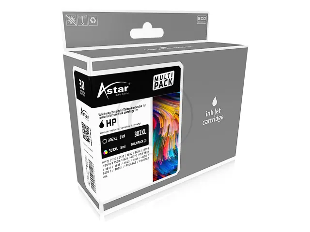 As70027 Astar Hp 302Xl Oj Inkt Zwart-Kleur Hc Rebuilt 2-Pack