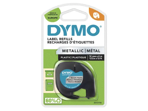 Labeltape Dymo Letratag 91208 Metallic 12mm Zwart Op Zilver S0721730