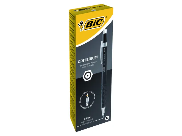 Vulpotlood Bic Criterium HB 2mm met gum metalen clip