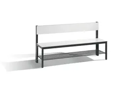 omkleedbank,HxLxD 796x1500x407mm,HPL wit,frame staal RAL7021,leuning