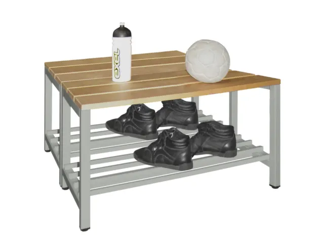banc double,LxP 1000x740mm,barrettes en bois hêtre,piètement RAL7035