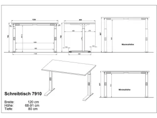 In hoogte verstelbaar bureau,HxBxD 680-910x1200x800mm,blad wit - 5