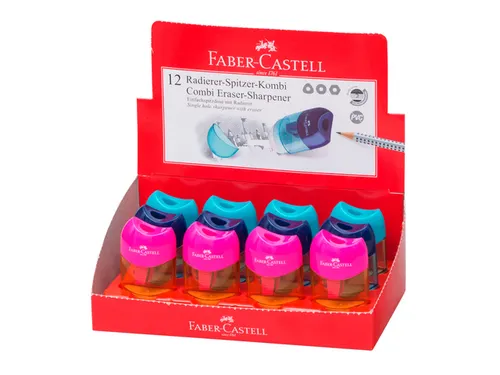 Puntenslijper + gum Faber-Castell met afvalkoker assorti kleuren displ
