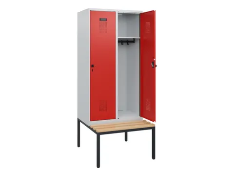 locker met bank,HxBxD 1950x800x815mm,2vak,vak B 400mm,draaigrendel
