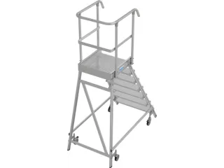 bordestrap,verrijdbaar,bordes H 1,7m,7treden,aluminium,4zwenkwielen - 2