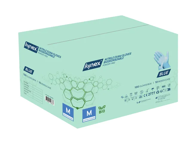 Handschoen Hynex nitril Bio M blauw 3.5gr 100 stuks