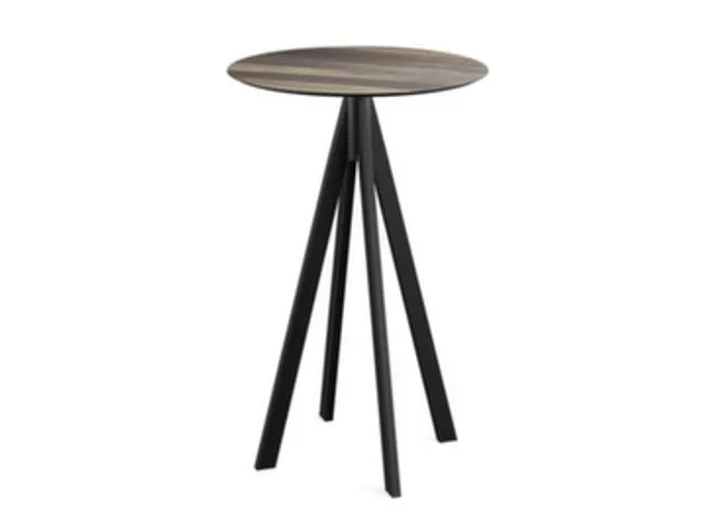 statafel,HxØ 1090x700mm,rond,4voeten zwart,blad HPL Tropical Wood