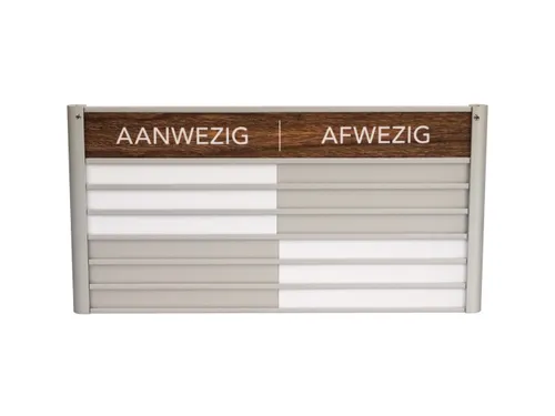 Menoor In-Uit bord 6 namen Aluminium Aanwezig/Afwezig donker Houtlook