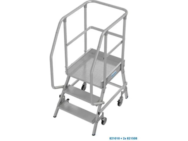bordestrap,verrijdbaar,bordes H 0,75m,3treden,aluminium,4zwenkwielen