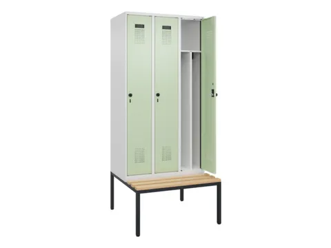 locker met bank,voor scheiding van kleding,HxBxD 2120x900x815mm,3vak
