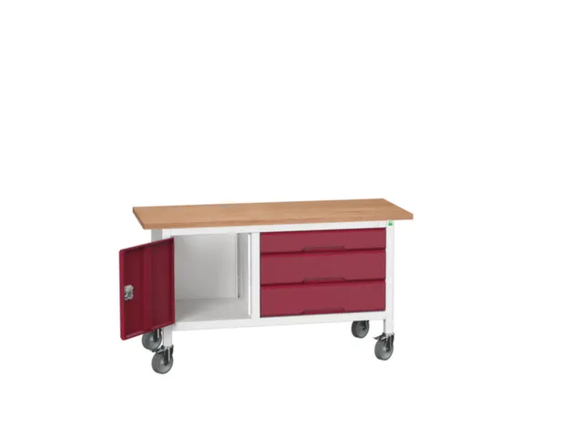 werkbank,HxBxD 830x1500x600mm,multiplexblad,uitrusting: 3laden,kast