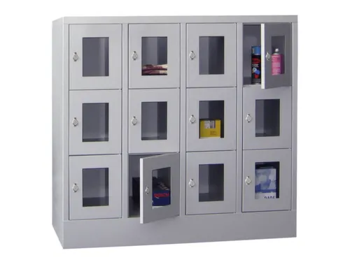 lockerkast,HxBxD 1187x1200x500mm,4x3vakken,RAL7035,front RAL5012