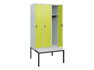locker met bank,HxBxD 1950x900x815mm,3vak,vak B 300mm,draaigrendel - 2