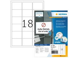 HERMA 10302 Verwijderbare etiketten A4 63,5x46,6mm Wit 1800 stuks