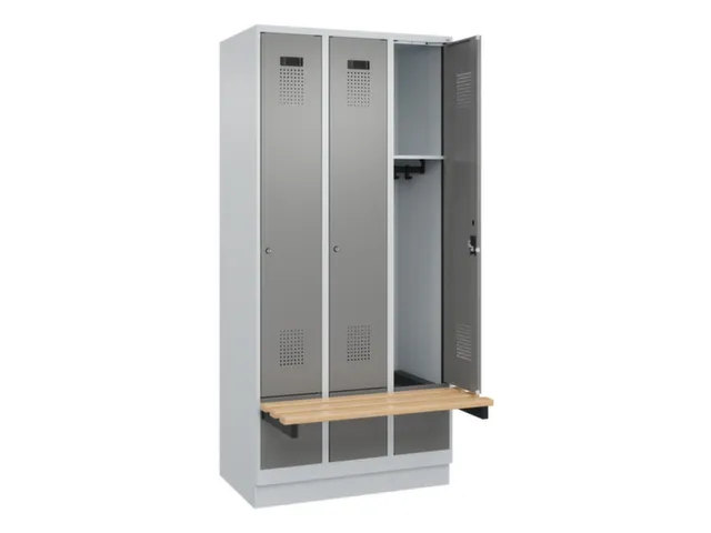 locker met bank,HxBxD 1950x900x815mm,3vak,vak B 300mm,cilinderslot