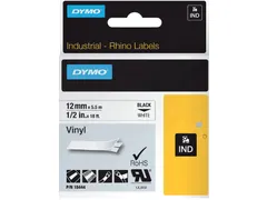Labeltape Dymo Rhino 18444 Vinyl 12mmx5.5m Zwart Op Wit