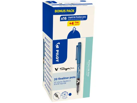 fineliner V-Sign Pen 16 + 4 stuks blauw
