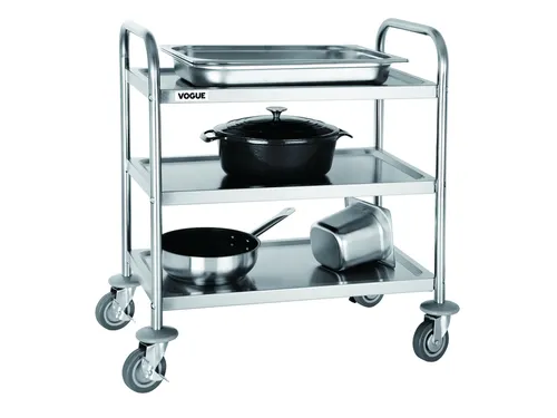 Serveerwagen Vogue RVS met 3 plateaus 128kg 82.5x71cm