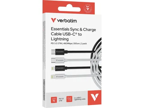 32392 VERBATIM Sync+Charge Kabel Lightning USB-C 1m 27 W zwart wit 2x