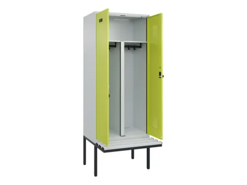 PBM-locker met bank,HxBxD 2120x800x815mm,2vak,vak B 400mm,draaigrendel