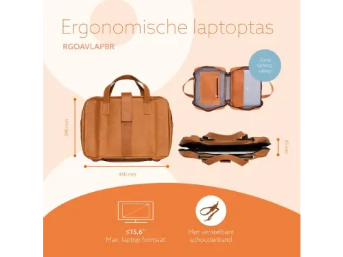 R-Go Viva 15.6 inch Laptoptas Leer Bruin