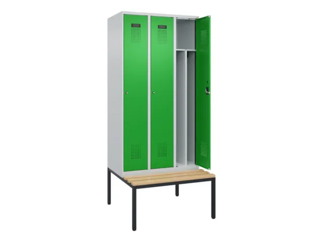 locker met bank,voor scheiding van kleding,HxBxD 2120x900x815mm,3vak