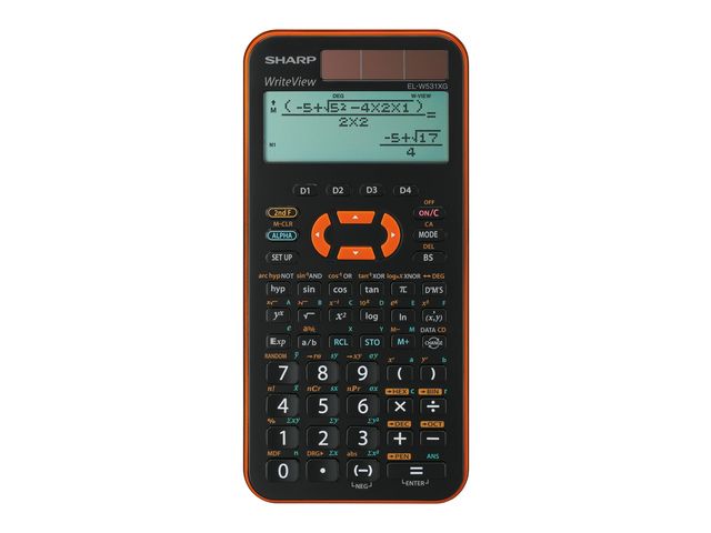 Calculator Sharp ELW531XGYR zwart-oranje wetenschappelijk write view | RekenmachinesWinkel.nl