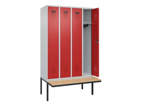 locker met bank,HxBxD 2120x1200x815mm,4vak,vak B 300mm,cilinderslot