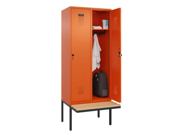 locker met bank,HxBxD 2120x800x815mm,2vak,vak B 400mm,draaigrendel