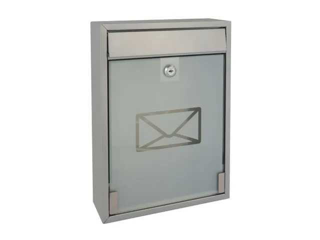 Brievenbus Milaan Zilver staal glazen front incl. 2 sleutels 36x26x8cm