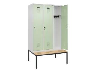 locker met bank,HxBxD 2120x1200x815mm,3vak,vak B 400mm,draaigrendel - 2