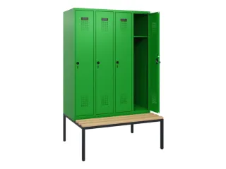 locker met bank,HxBxD 1950x1200x815mm,4vak,vak B 300mm,draaigrendel - 1