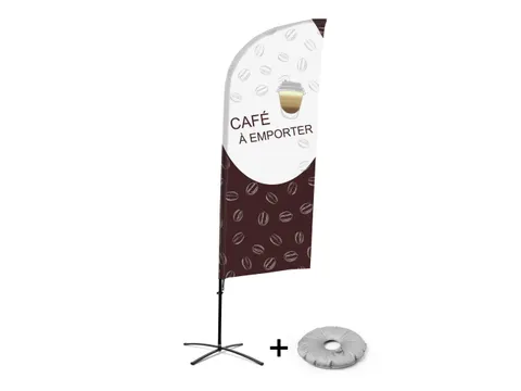 Promotievlag Alu Wind complete set "Café à emporter" kruisvoet Zwart