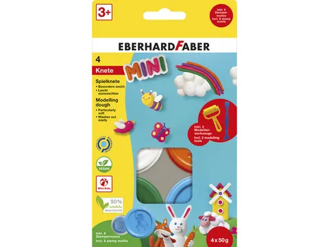 Kinderklei Eberhard Faber basic set 4bekers bekers á 50gr. Wit, oranj