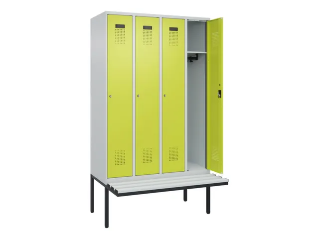 locker met bank,HxBxD 2120x1200x815mm,4vak,vak B 300mm,cilinderslot