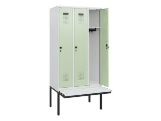 locker met bank,HxBxD 1950x900x815mm,3vak,vak B 300mm,draaigrendel - 1
