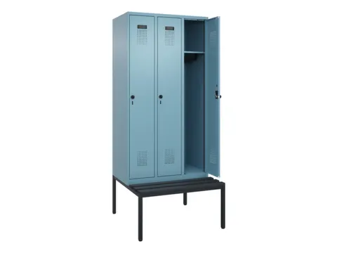 locker met bank,HxBxD 2120x900x815mm,3vak,vak B 300mm,draaigrendel