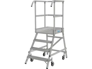 bordestrap,verrijdbaar,bordes H 1m,4treden,aluminium,4zwenkwielen - 3