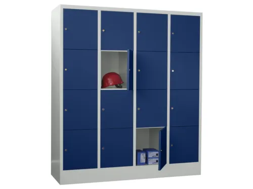 lockerkast,HxBxD 1850x1600x500mm,4x4vakken,RAL7035,front RAL5010