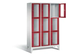 lockerkast 1850x1200x500mm 3x3 vakken Cilinderslot Poten, RAL3003 - 1