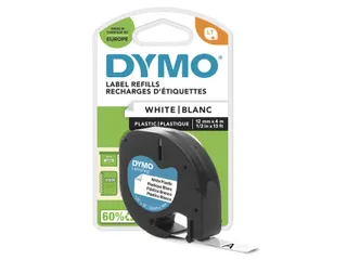 Labeltape Dymo Letratag 91201 plastic 12mm zwart op wit S0721660 - 1