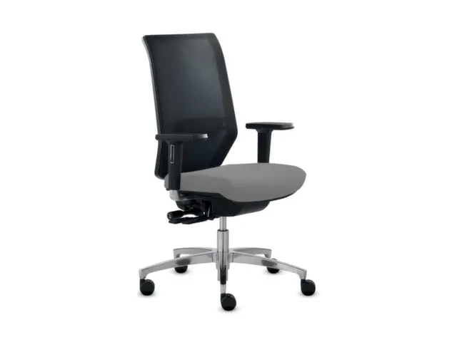 Chaise de bureau Dauphin Piètement poli Dossier maille Gris