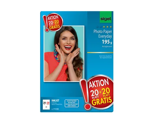 inkjetfotopapier Sigel A4 wit hoogglans 195 gram 20+20 vel gratis